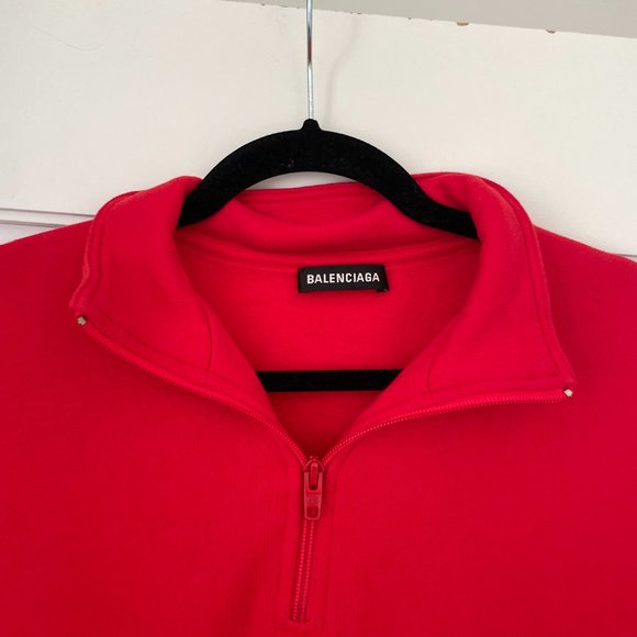 Balenciaga Ski Half Zip Sweatshirt Red Cotton Embroidered BB Logo Small - Picture 9 of 16
